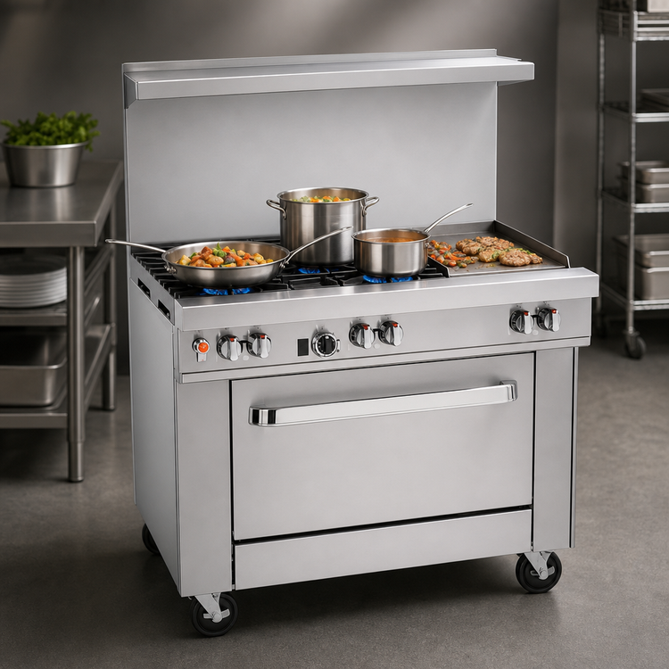 Product image #3 for Southbend Ultimate 36-Inch Gas Restaurant Range with 4 Burners, 12-Inch Griddle, Cabinet Base and Hi-Shelf Backriser