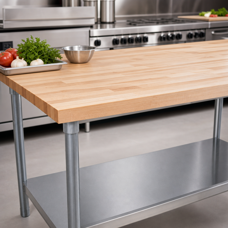 Product image #3 for John Boos 84-Inch x 36-Inch Northern Hard Rock Maple Wood Top Work Table with Adjustable Undershelf