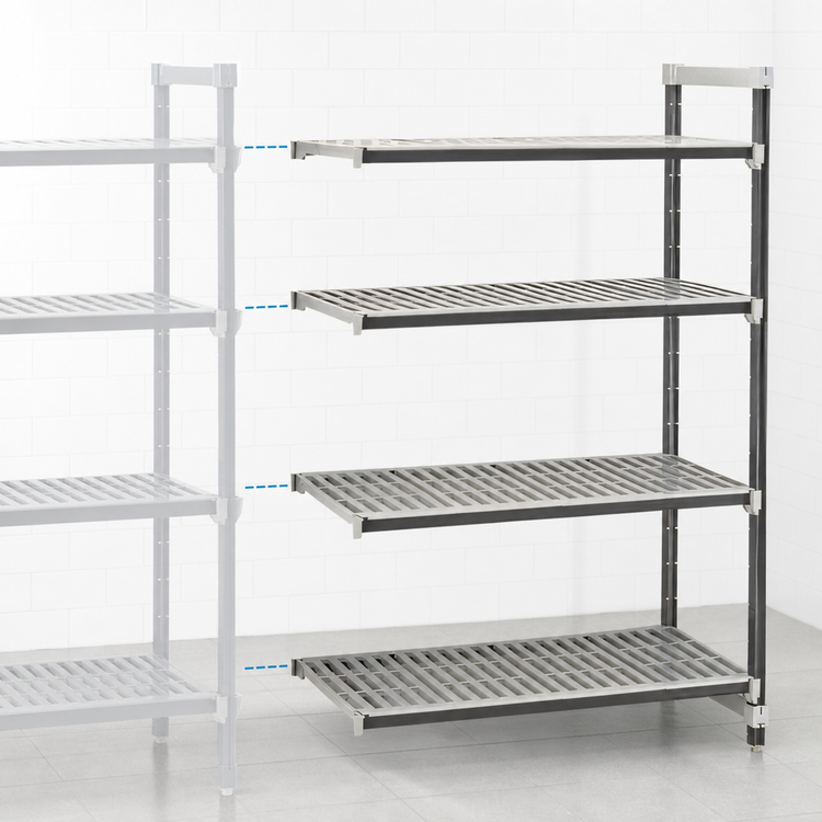 Product image #3 for Cambro Camshelving Elements XTRA 4-Tier Vented Stationary Add-On Polymer Shelving Unit, 18 x 60 x 64 Inches