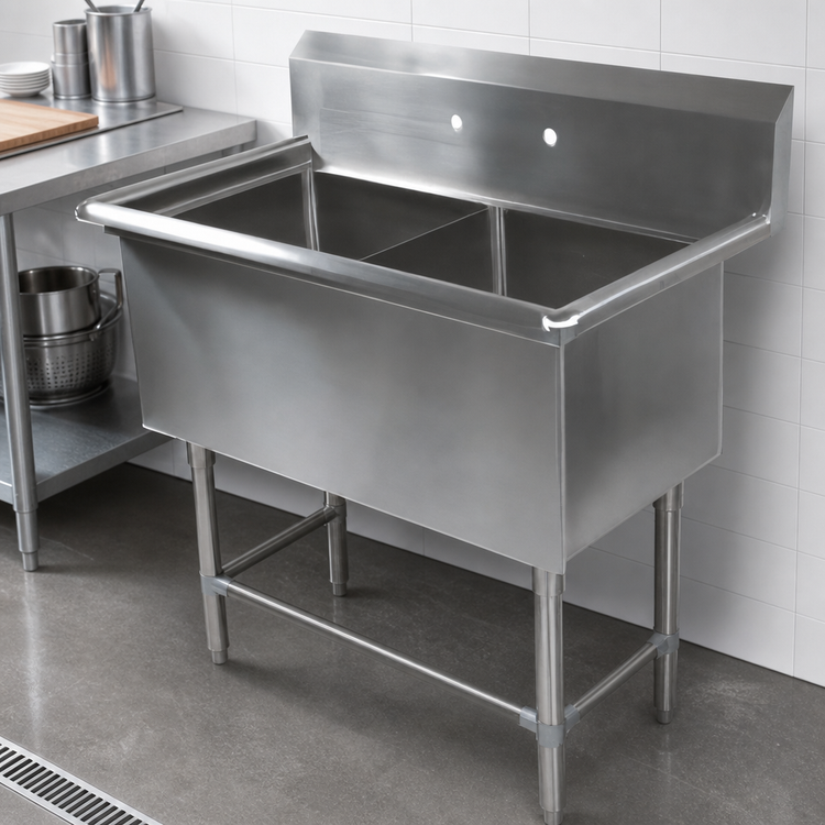 Product image #3 for John Boos Pro-Bowl 2-Compartment Stainless Steel Sink with Legs and 10" Backsplash