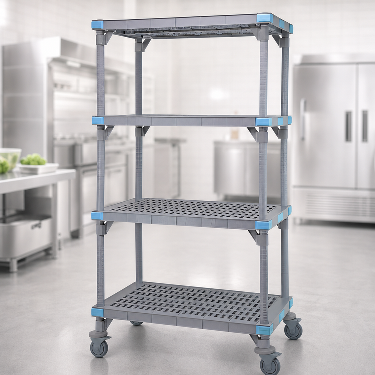 Product image #3 for Quantum Millenia 4-Shelf Mobile Polymer Shelving Starter Unit, 36 x 24 x 74 Inches, Gray