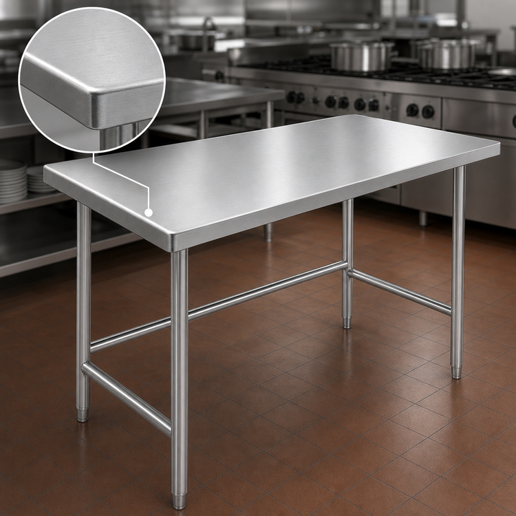 Product image #3 for Advance Tabco TVSS-484 48" x 48" Square Stainless Steel Open Base Work Table with No-Drip Countertop Edge