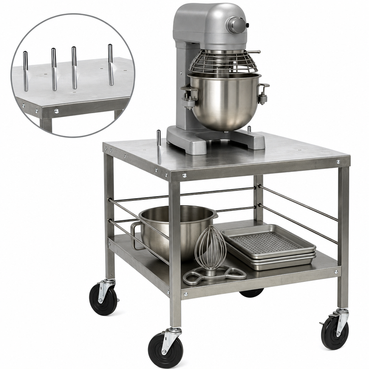 Product image #3 for Hobart Mixer Table for HL120/HL200 Mixers, 27 x 32 x 26 Inches, with Undershelf Storage and Locking Casters