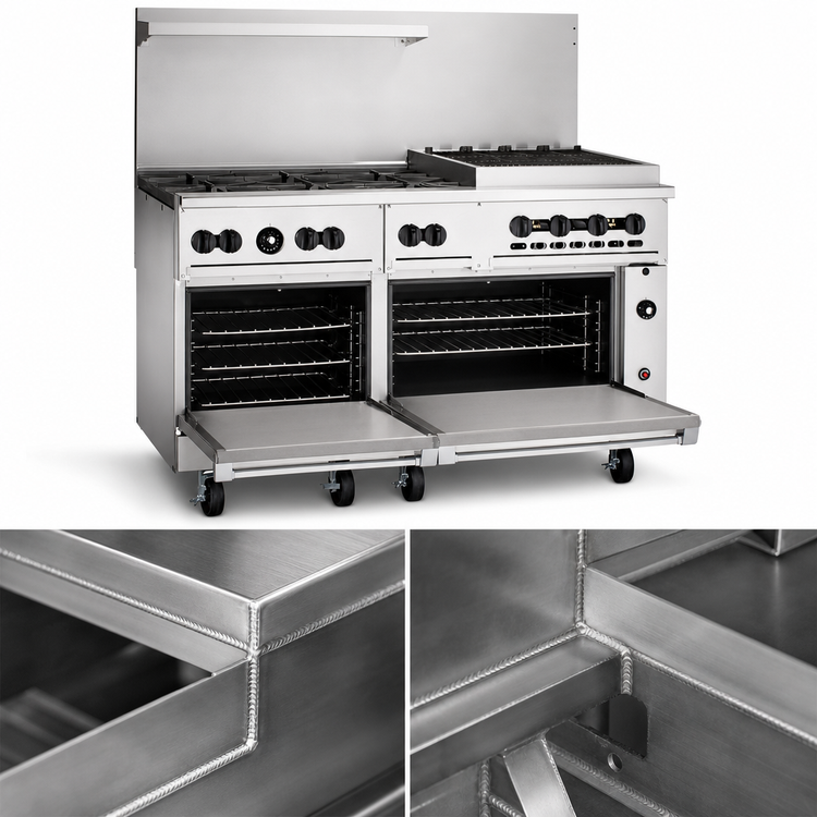 Product image #3 for Vulcan Endurance 60-Inch Gas Restaurant Range with 6 Open Burners, 24-Inch Charbroiler, and 2 Standard Ovens, Propane