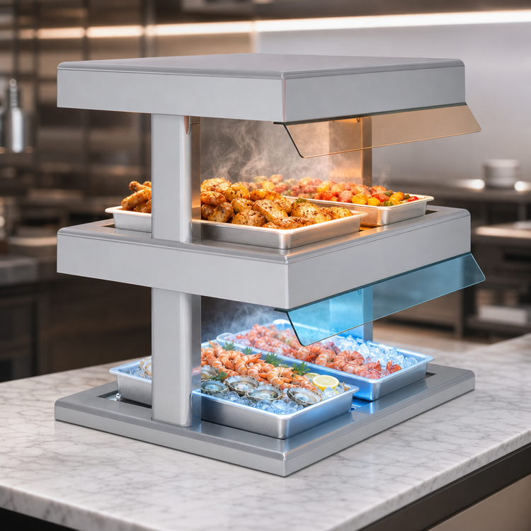 Product image #3 for Duke HotFrost HF48-2-HFL-HFL 48-Inch Dual-Tier Switchable Drop-In Food Merchandiser