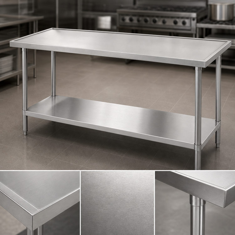 Product image #3 for Advance Tabco 84-Inch x 30-Inch 14 Gauge 304 Stainless Steel Work Table with Non-Drip Edge and Undershelf