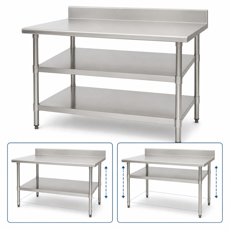 Product image #3 for Eagle Group 60-Inch W x 24-Inch D Adjustable 18/430 Stainless Steel Work Table Undershelf for Uni-Lok Hat Channel Frames