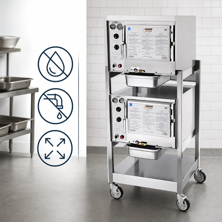 Product image #3 for AccuTemp Steam'N'Hold Double Stacked 2-Cavity Connectionless Vacuum Steamer with Stand, 208/240V, 3-Phase