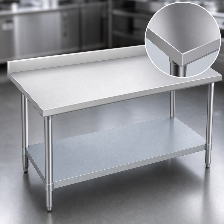 Product image #3 for Stainless Steel Work Table with 1-1/8-Inch Straight Riser and Galvanized Undershelf, 60 x 36 Inches