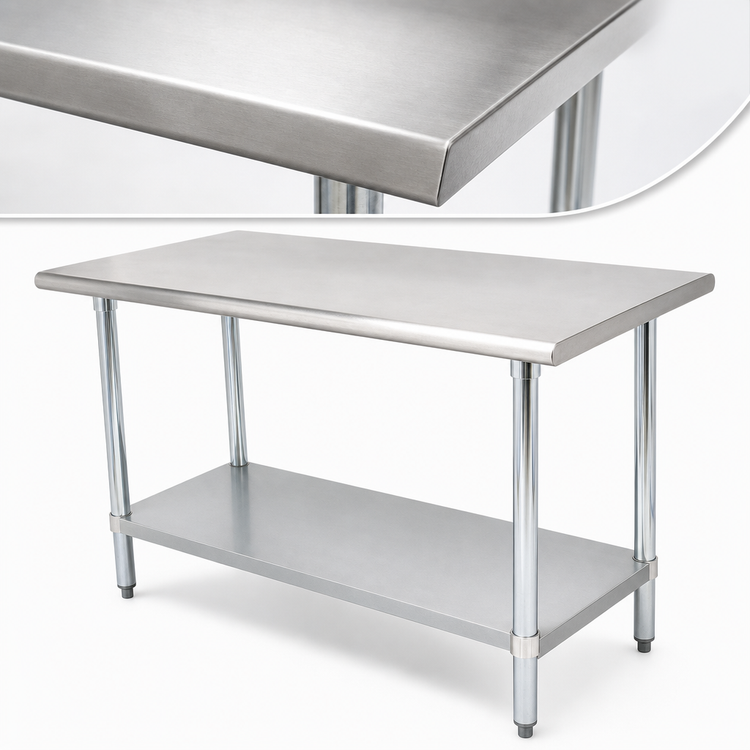 Product image #3 for Advance Tabco Special Value 84 Inch x 30 Inch Flat Top 430 Stainless Steel Economy Work Table with Adjustable Undershelf