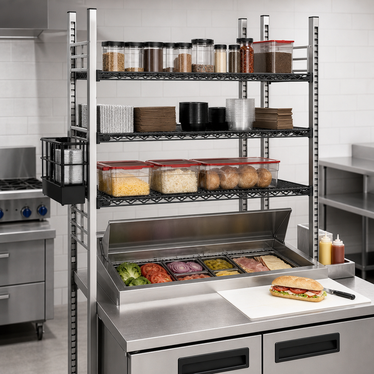 Product image #3 for Eagle Group 36-Inch Sandwich Prep Station with 3 Adjustable Wire Overshelves