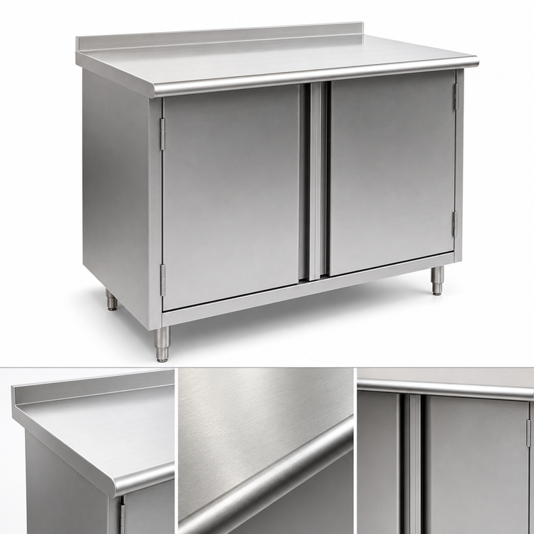 Product image #3 for Eagle Spec-Master 72-Inch x 30-Inch Enclosed Stainless Steel Work Table with Cabinet Base, Hinged Doors, and 1-1/2-Inch Rear Up-Turn