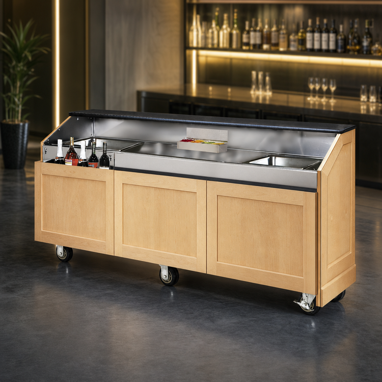 Product image #3 for Executive Series 95-Inch Portable Bar with Maple Wood Front and Sides, Solid Surface Top, and Dual Ice Bins