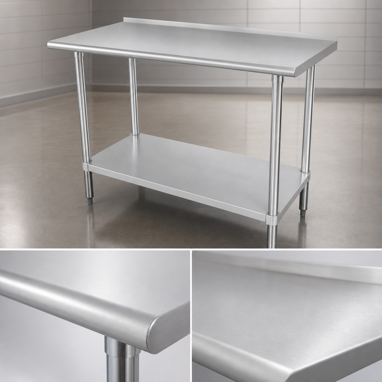 Product image #3 for Advance Tabco 108-Inch x 24-Inch Stainless Steel Work Table with 1-1/2-Inch Rear Splash and Adjustable Undershelf