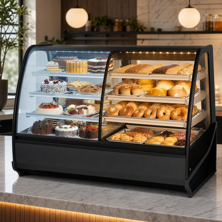 Product image #4 for True 59-1/4-Inch Dual Zone Curved Glass Full Service Display Merchandiser with Glass Ends