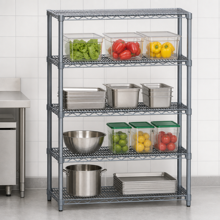 Product image #3 for Valu-Master 4-Tier Stationary Starter Wire Shelving Unit, 60W x 24D x 63H, Pewter Gray Epoxy