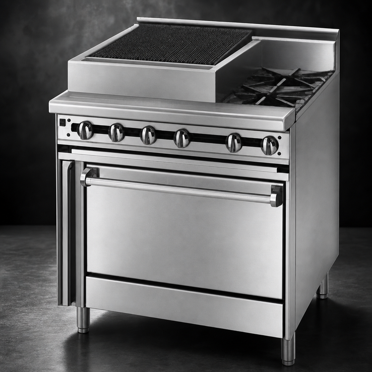 Product image #3 for Titan JTRH-18B-1HT-36 36" Gas Combination Range with 18" Charbroiler, 18" Hot Top, and Standard Oven