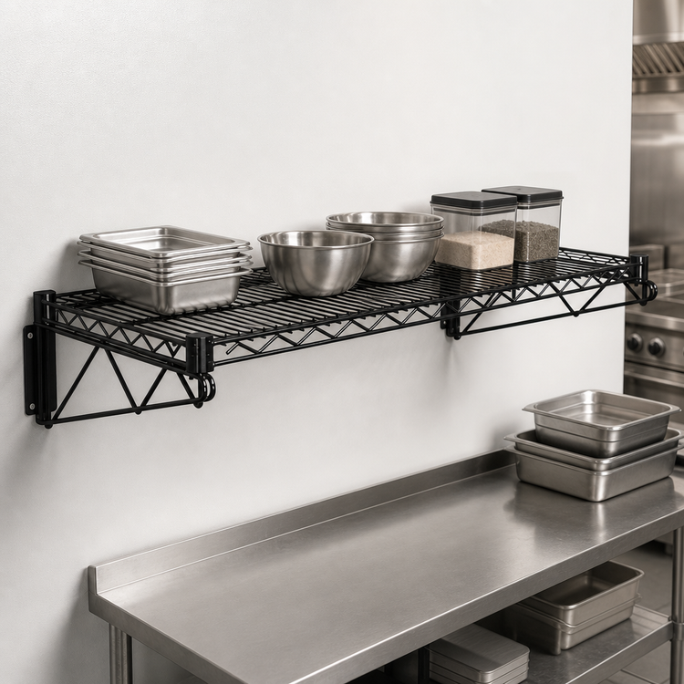 Product image #3 for Quantum WDWB2160BK Wall-Mount Cantilever Single Wire Shelf, 60 x 21 Inches, Black Epoxy Antimicrobial Finish
