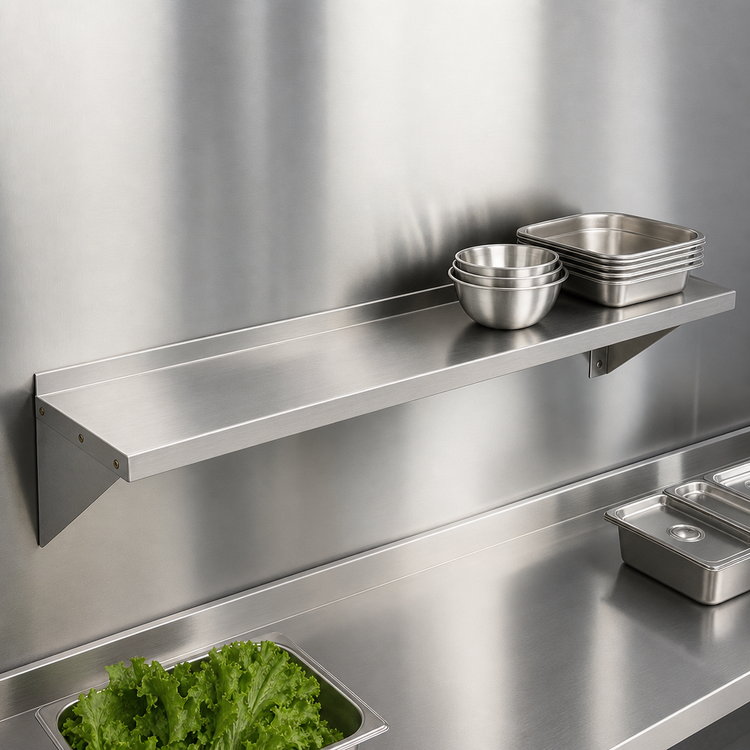 Product image #3 for John Boos Stallion 24" x 16" Wall-Mounted 430 Stainless Steel Shelf with Safety Edge