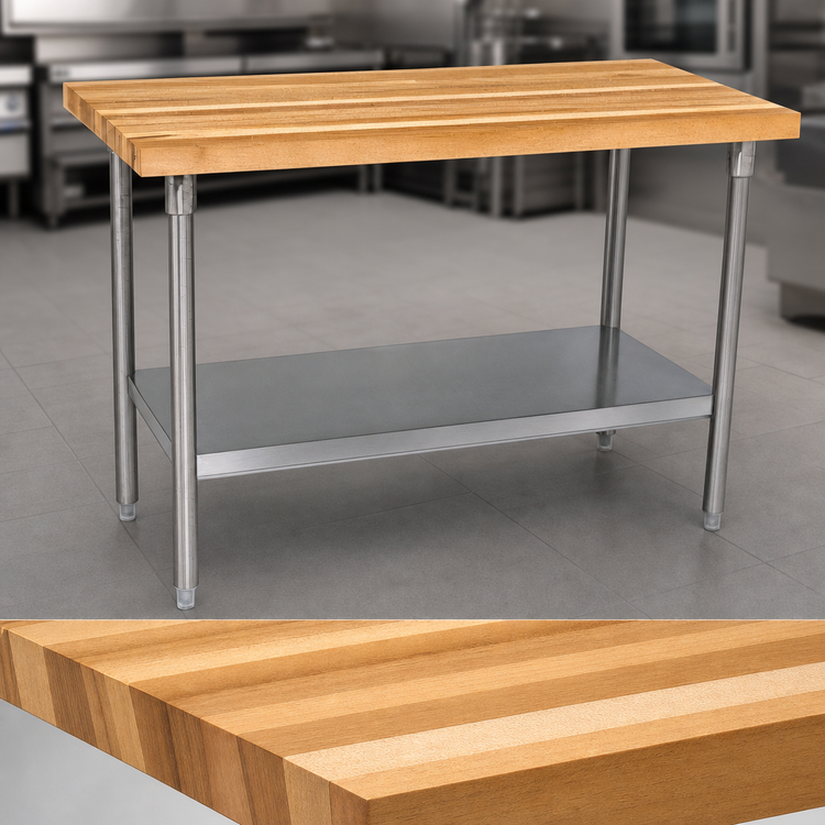 Product image #3 for John Boos 96-Inch x 24-Inch Wood Top Work Table with Stainless Steel Legs and Adjustable Undershelf