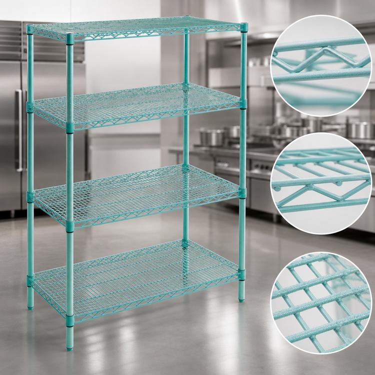 Product image #3 for EagleGard 4-Tier Wire Shelving Starter Unit, 48 x 24 x 74 Inches, Stationary, Blue-Green Hybrid Epoxy