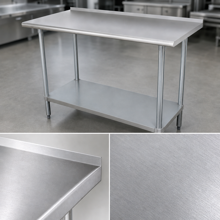 Product image #3 for Advance Tabco FLG-3610 120" x 36" 304 Stainless Steel Work Table with Galvanized Undershelf and 1-1/2" Rear Up-Turn