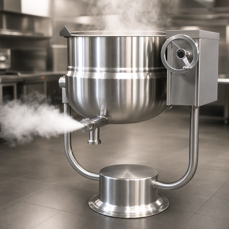 Product image #3 for Crown DPT-60 60 Gallon Direct Steam Tilting Kettle with Pedestal Base