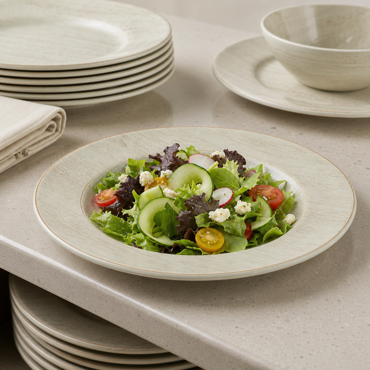 Product image #4 for Grove 9-Inch Round Wide Rim Melamine Salad Plate, Buff