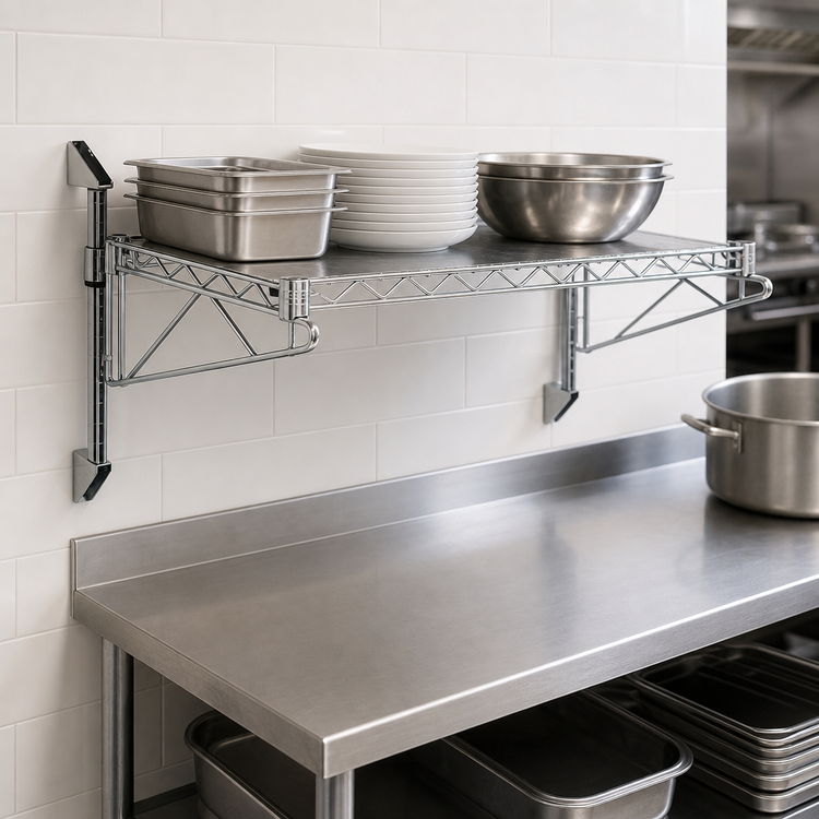 Product image #3 for Quantum WC14-CB2130C Cantilever Single Shelf Wall-Mount Wire Shelving Unit, 30 x 21 Inches, Chrome Plated