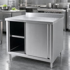 Thumbnail image #3 for Klinger's Trading BCB3060-W/SHELF 60 x 30 x 38 Inch Stainless Steel Enclosed Work Table with Sliding Doors, Middle Shelf and 2-Inch Rear Up-Turn