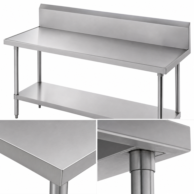 Product image #3 for Advance Tabco Commercial Stainless Steel Work Table with 10-Inch Backsplash and Adjustable Undershelf, 30 x 24 Inches