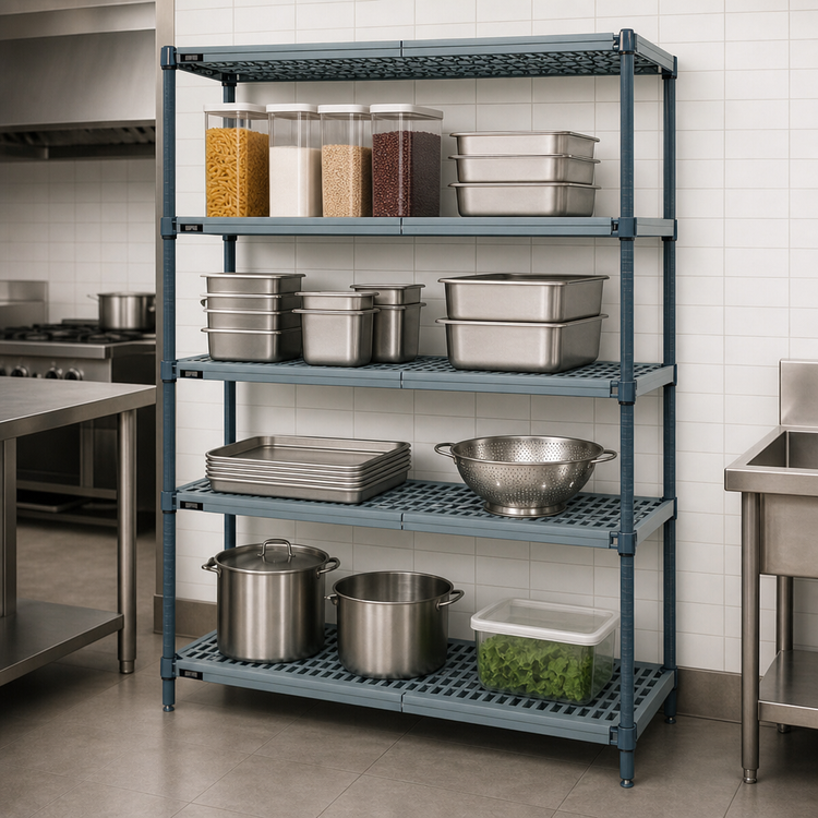 Product image #3 for Quantum 72 in. W x 21 in. D x 63 in. H 4-Tier Stationary Wire Plastic Mat Shelving Unit
