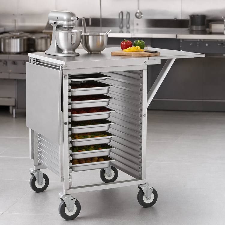 Product image #3 for Cres Cor Mobile Work Stand with Solid Top and Side Drop Shelves, 18 Full-Size Pan Capacity