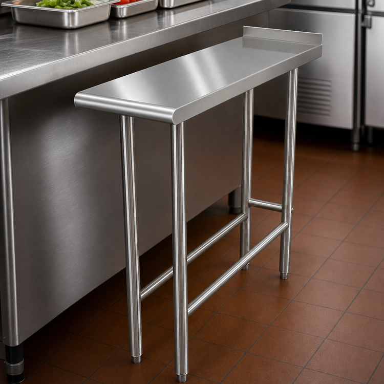 Product image #3 for Advance Tabco 16-Gauge 304 Stainless Steel Equipment Filler Table, 18"W x 30"D, Open Base, 1-1/2" Rear Upturn