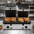 Thumbnail image #3 for Eurodib USA PDM3000220 Double Countertop Electric Panini Grill, Cast Iron Ribbed/Flat Plate, 208-240V