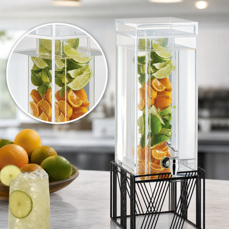 Product image #3 for Portland 3 Gallon Square Acrylic Beverage Dispenser with Infusion Chamber, Drip Tray and Spigot - Black