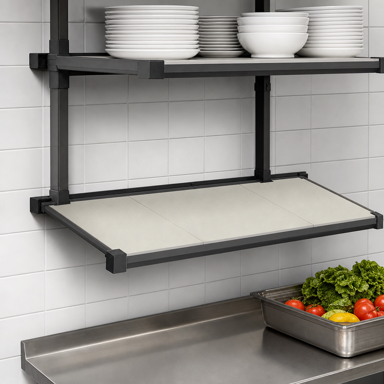 Product image #3 for Cambro Camshelving Elevation Wall-Mounted Solid Add-On Shelf Kit, 18 x 42 Inches, Brushed Graphite