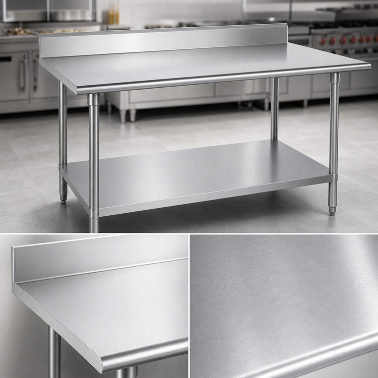 Product image #3 for Advance Tabco 108-Inch x 36-Inch 304 Stainless Steel Work Table with 5-Inch Backsplash and Rolled-Rim Front Edge