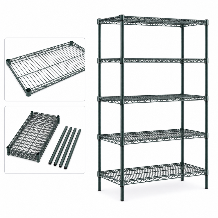 Product image #3 for Quantum 5-Shelf Wire Shelving Starter Kit, 30"W x 18"D x 86"H, Green Epoxy