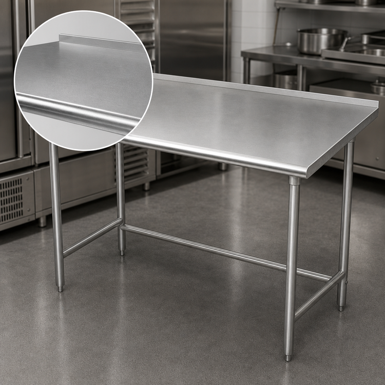 Product image #3 for 84 Inch x 30 Inch 16-Gauge 430 Stainless Steel Work Table with 1-1/2 Inch Rear Up-Turn
