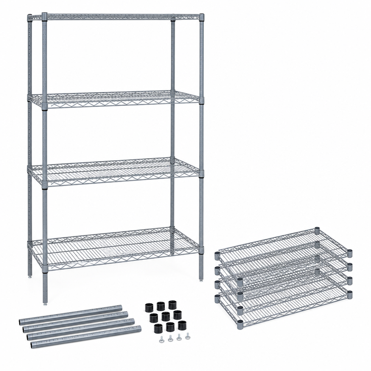 Product image #3 for Quantum 48"W x 36"D x 54"H 4-Shelf Wire Shelving Starter Kit, Gray Epoxy Antimicrobial Finish