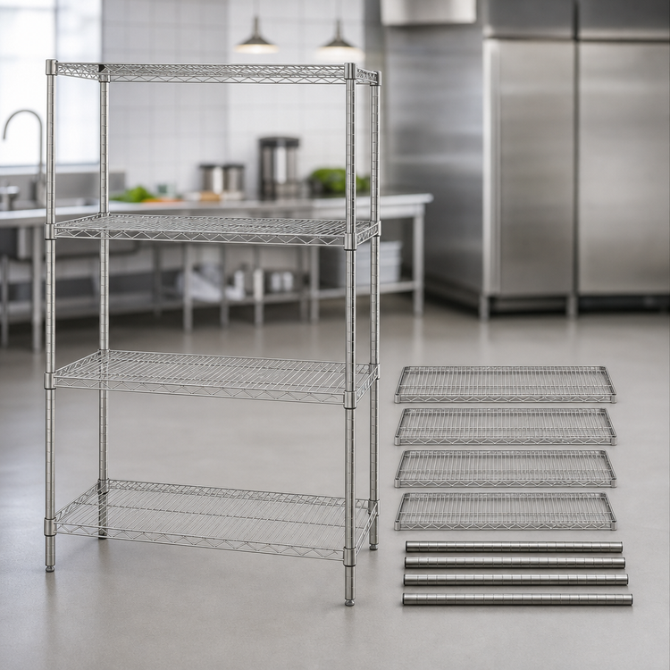 Product image #3 for Quantum 60"W x 36"D x 74"H Stationary Wire Shelving Starter Kit, 4-Shelf, 304 Stainless Steel