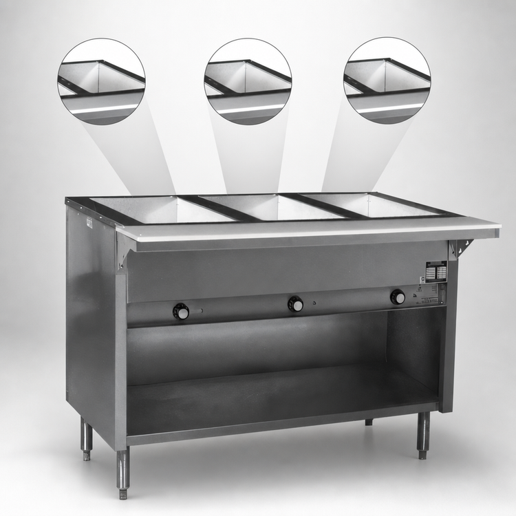 Product image #3 for Spec-Master 48-Inch Electric Hot Food Table with 3 Wet/Dry Wells, Open Base, 208V