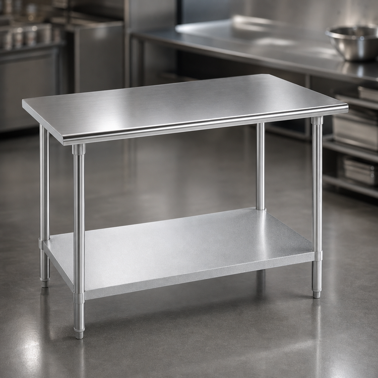 Product image #3 for Advance Tabco 72-Inch x 24-Inch 16-Gauge 304 Stainless Steel Flat Top Work Table with Adjustable Galvanized Undershelf