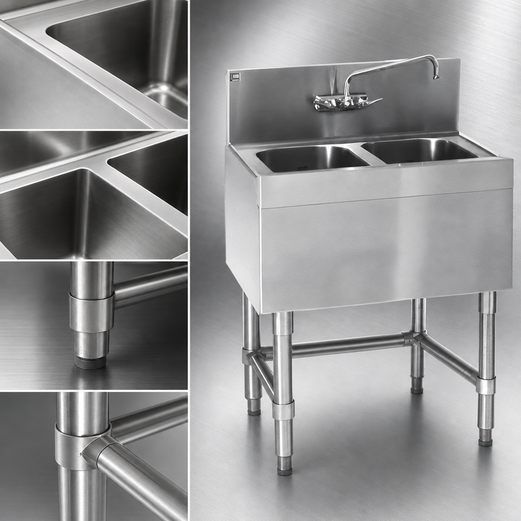 Product image #3 for Spec-Bar Two-Compartment Underbar Sink Unit, 24 Inch W x 19 Inch D, 304 Stainless Steel