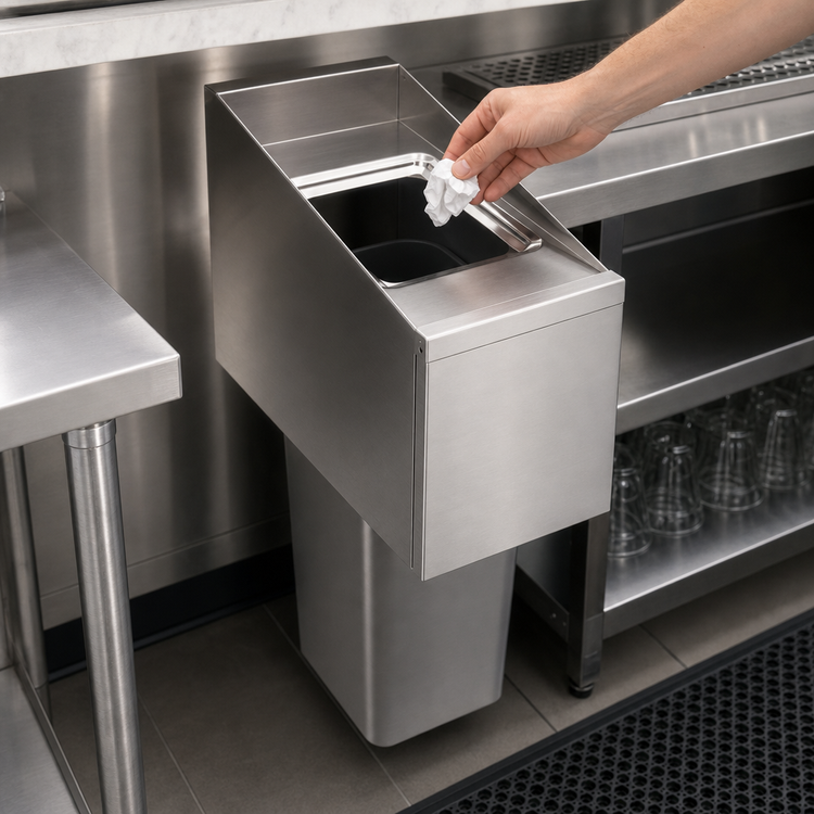 Product image #3 for Krowne Royal Series 12-Inch x 24-Inch Underbar Trash Station, Stainless Steel, No Legs