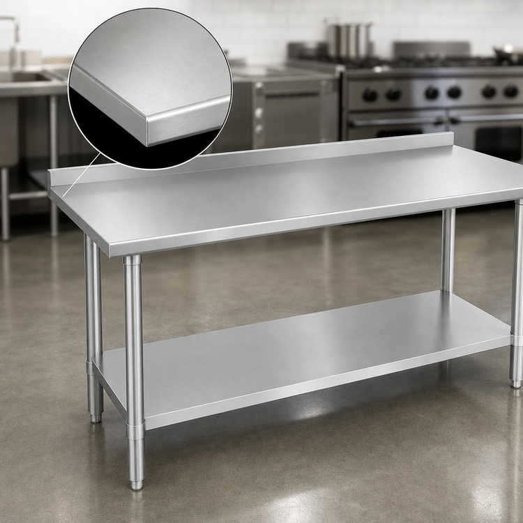 Product image #3 for Duke Stainless Steel Work Table with 1-1/8" Straight Riser, 30" x 144", Stainless Undershelf, 36" High