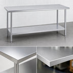 Thumbnail image #3 for Duke Manufacturing 316S-30108 108-Inch Stainless Steel Work Table, 16-Gauge 300 Series Top, Open Undershelf, No Backsplash