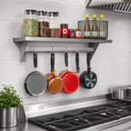 Thumbnail image #3 for Koolmore WMPS-1248 48-Inch Wall-Mounted Stainless Steel Shelf with Pot Rack and 4 Removable Hooks, 12-Inch Deep