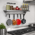 Thumbnail image #3 for 48 Inch Wall-Mounted Stainless Steel Shelf with Pot Rack and Removable Hooks